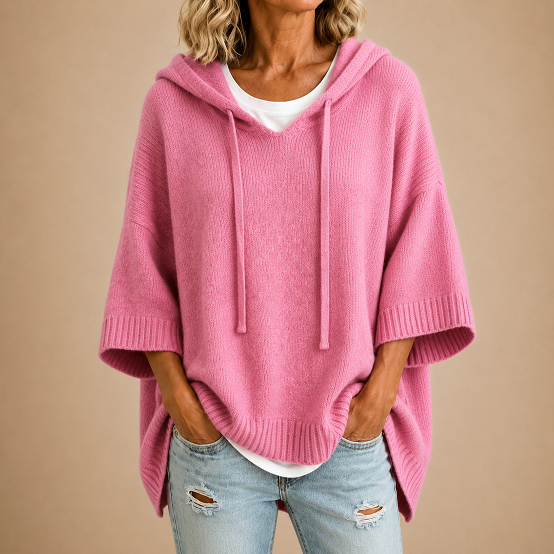 Céleste | Hooded Poncho with Three-Quarter Sleeves