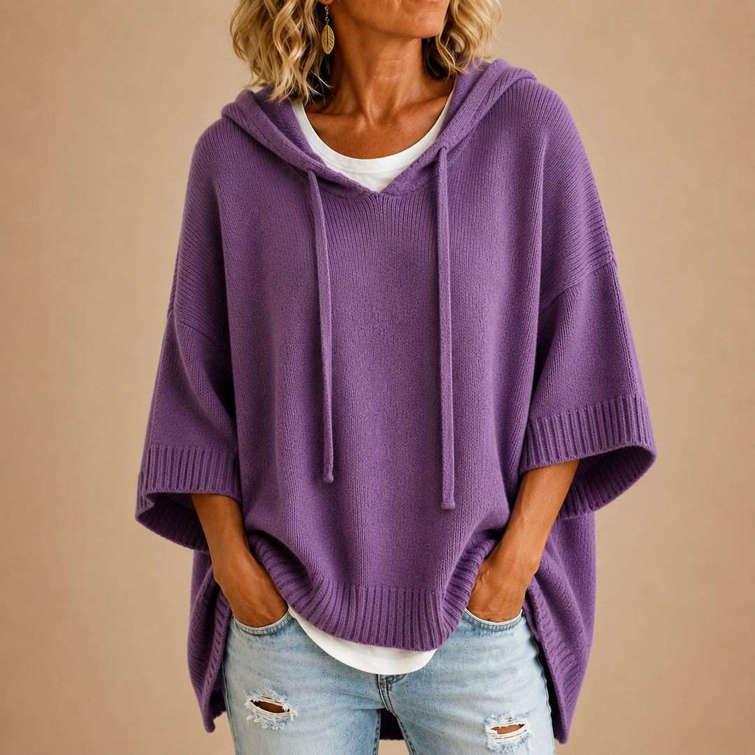 Céleste | Hooded Poncho with Three-Quarter Sleeves
