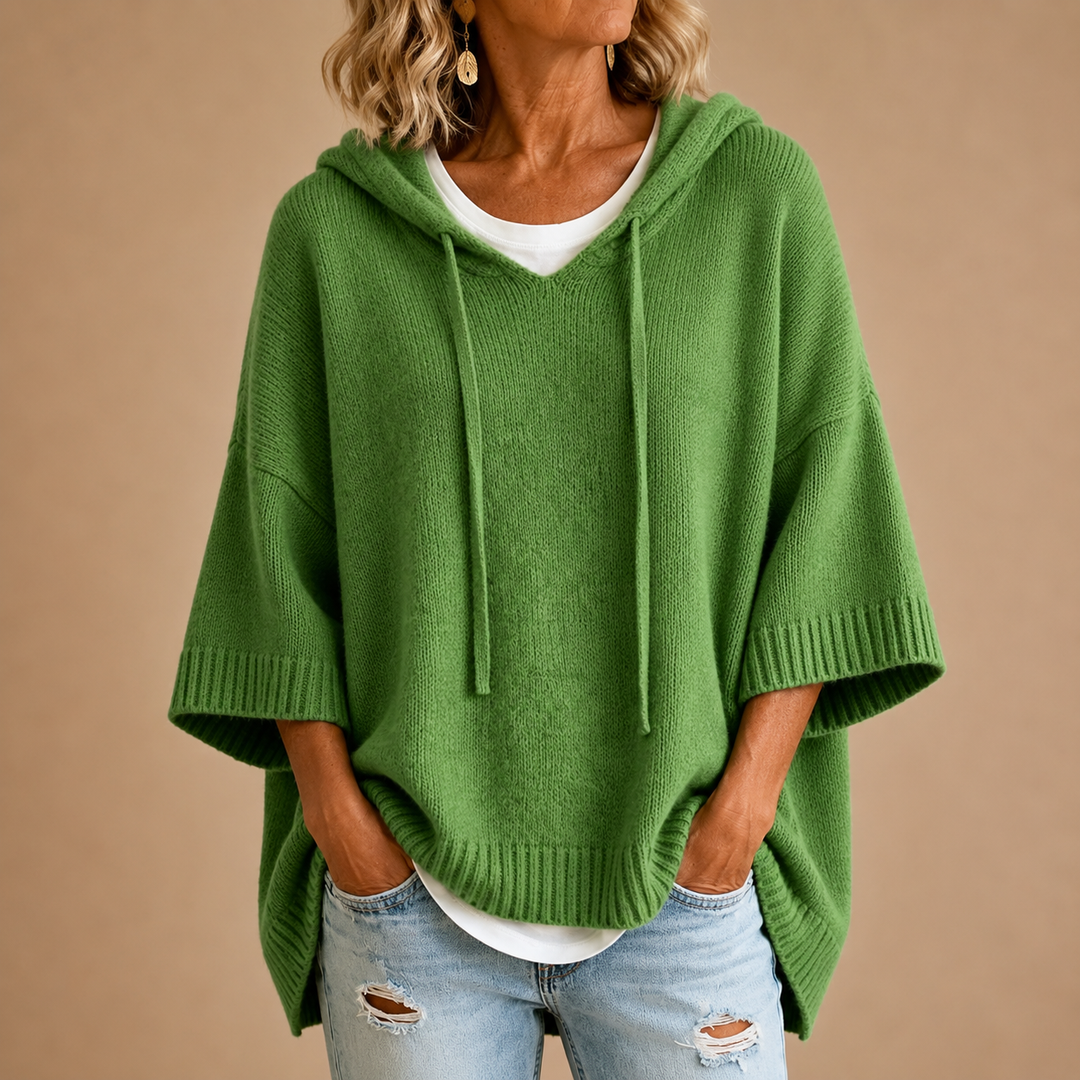 Céleste | Hooded Poncho with Three-Quarter Sleeves
