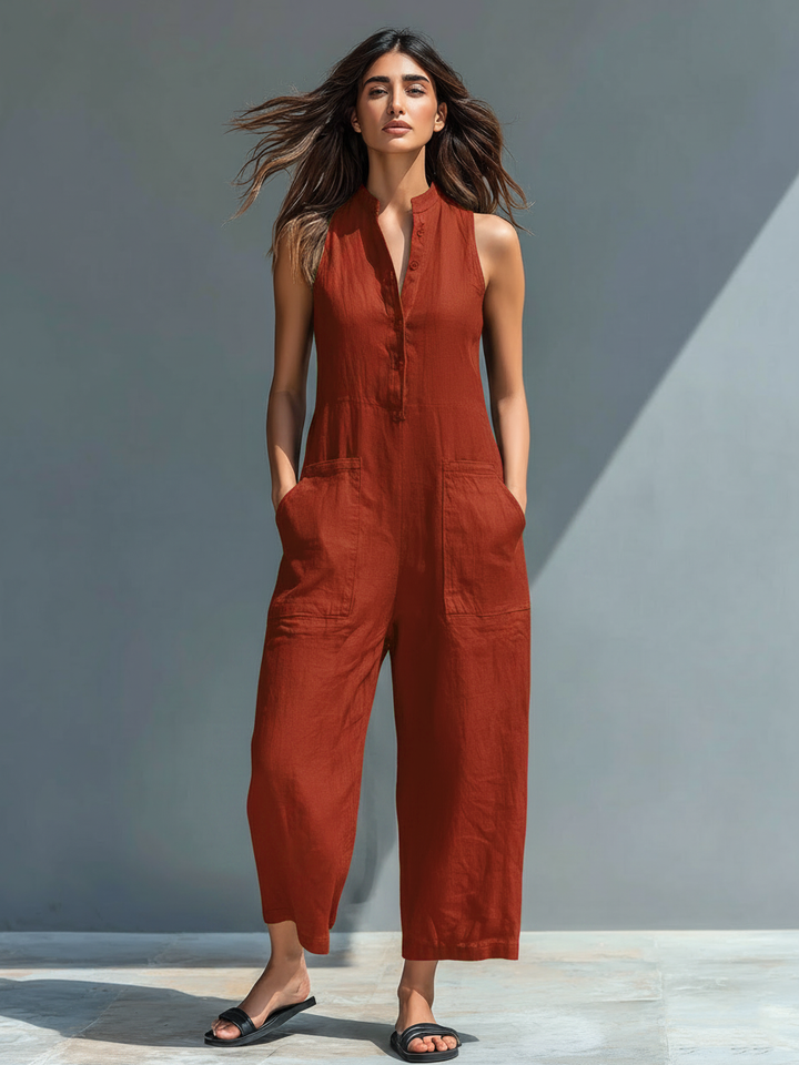Vittoria | Minimalist Black Linen Jumpsuit
