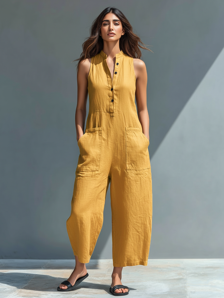 Vittoria | Minimalist Black Linen Jumpsuit