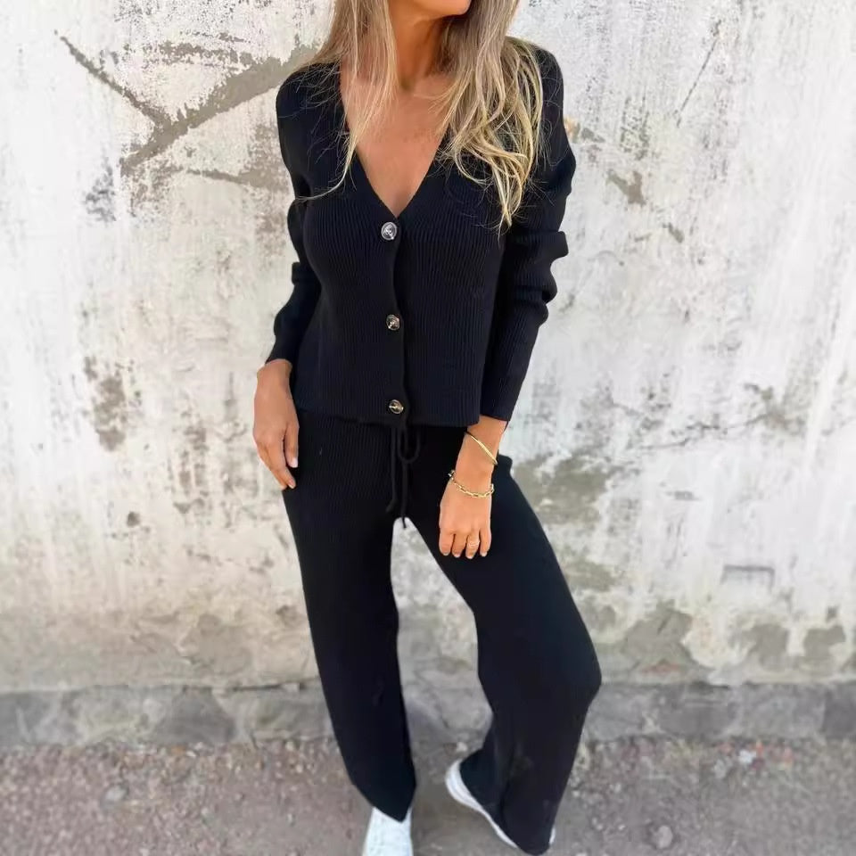 Leona - Premium Cardigan and Wide Leg Trouser Two-Piece Set