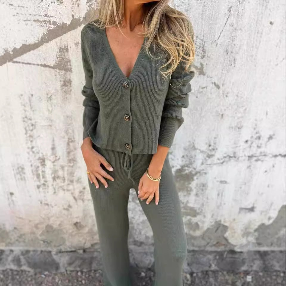 Leona - Premium Cardigan and Wide Leg Trouser Two-Piece Set
