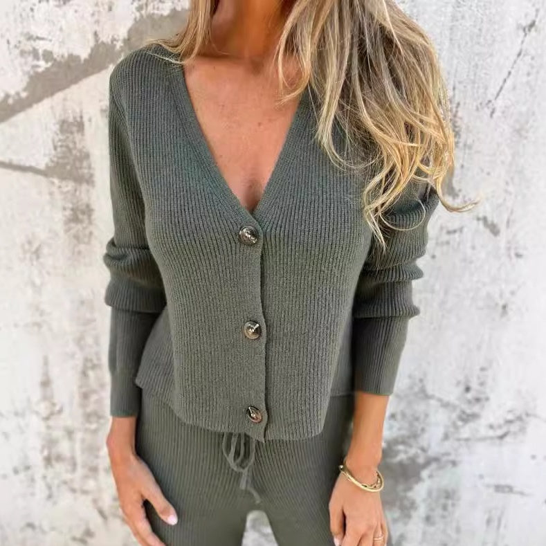 Leona - Premium Cardigan and Wide Leg Trouser Two-Piece Set