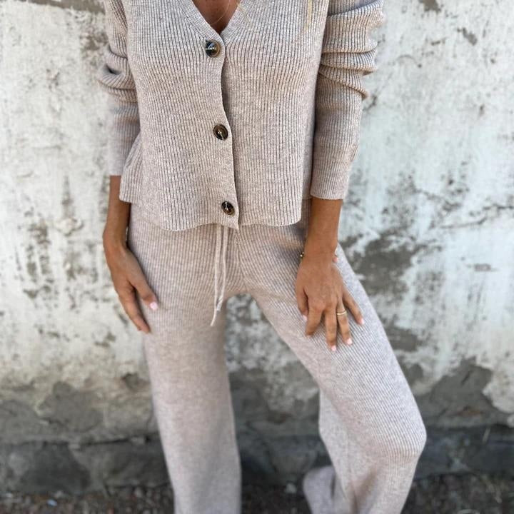 Leona - Premium Cardigan and Wide Leg Trouser Two-Piece Set