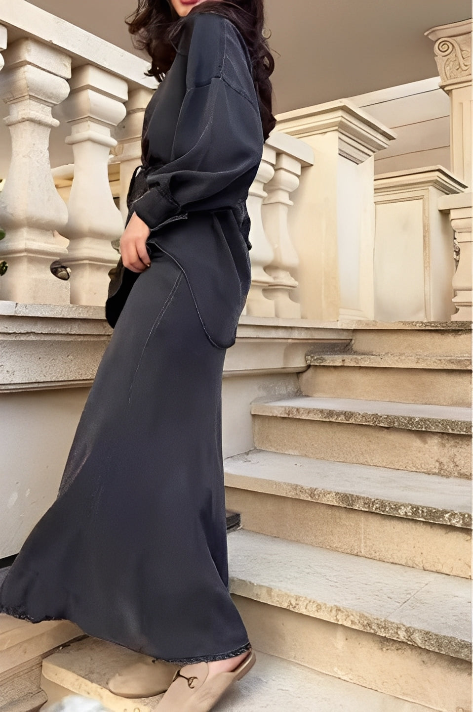 Long Sleeve Tie-Front Shirt and Skirt Two-Piece Set