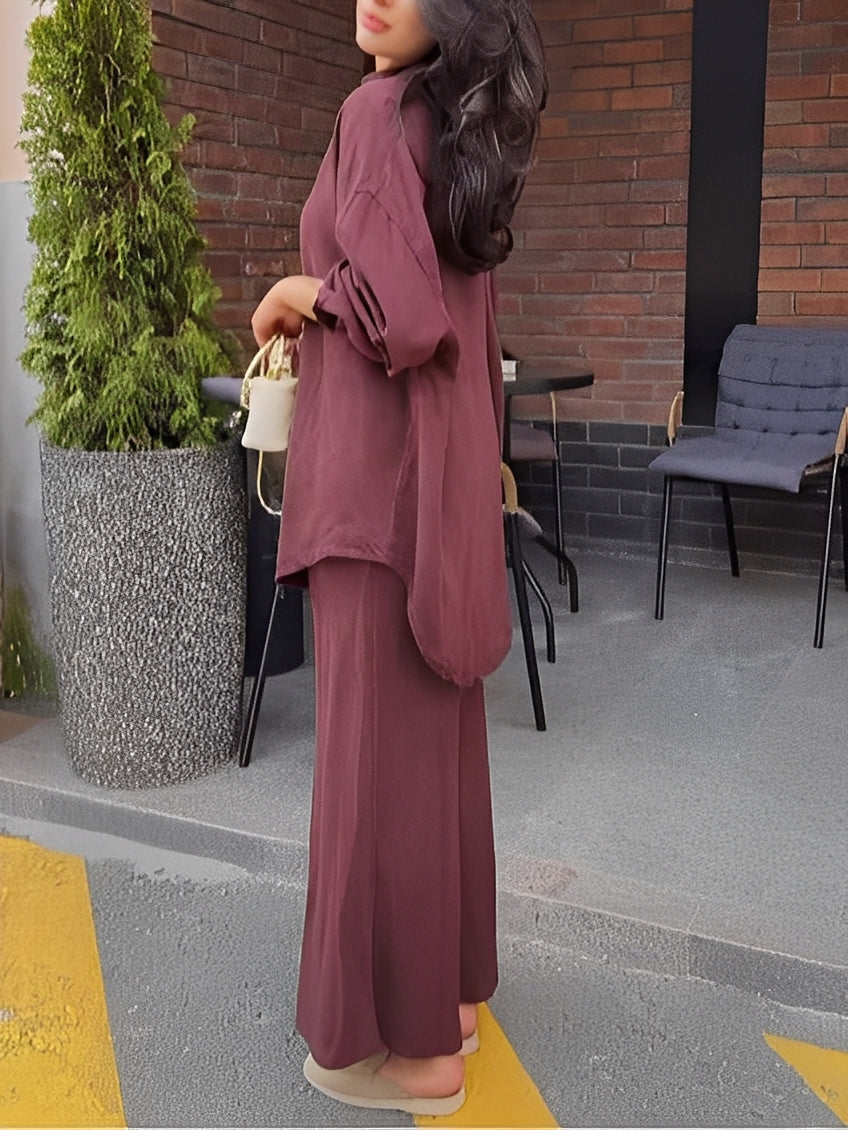 Long Sleeve Tie-Front Shirt and Skirt Two-Piece Set
