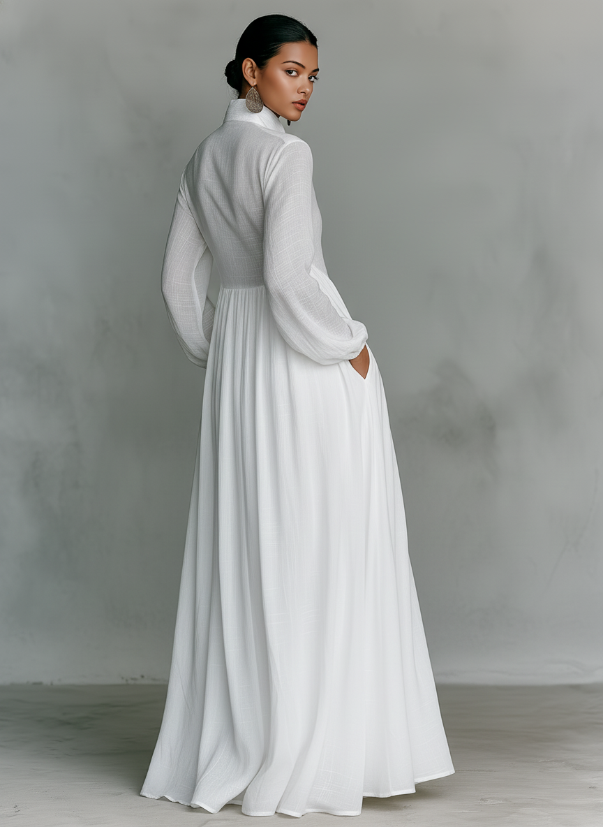 Sita | Maxi Dress with Patchwork, High Collar and Long Sleeves