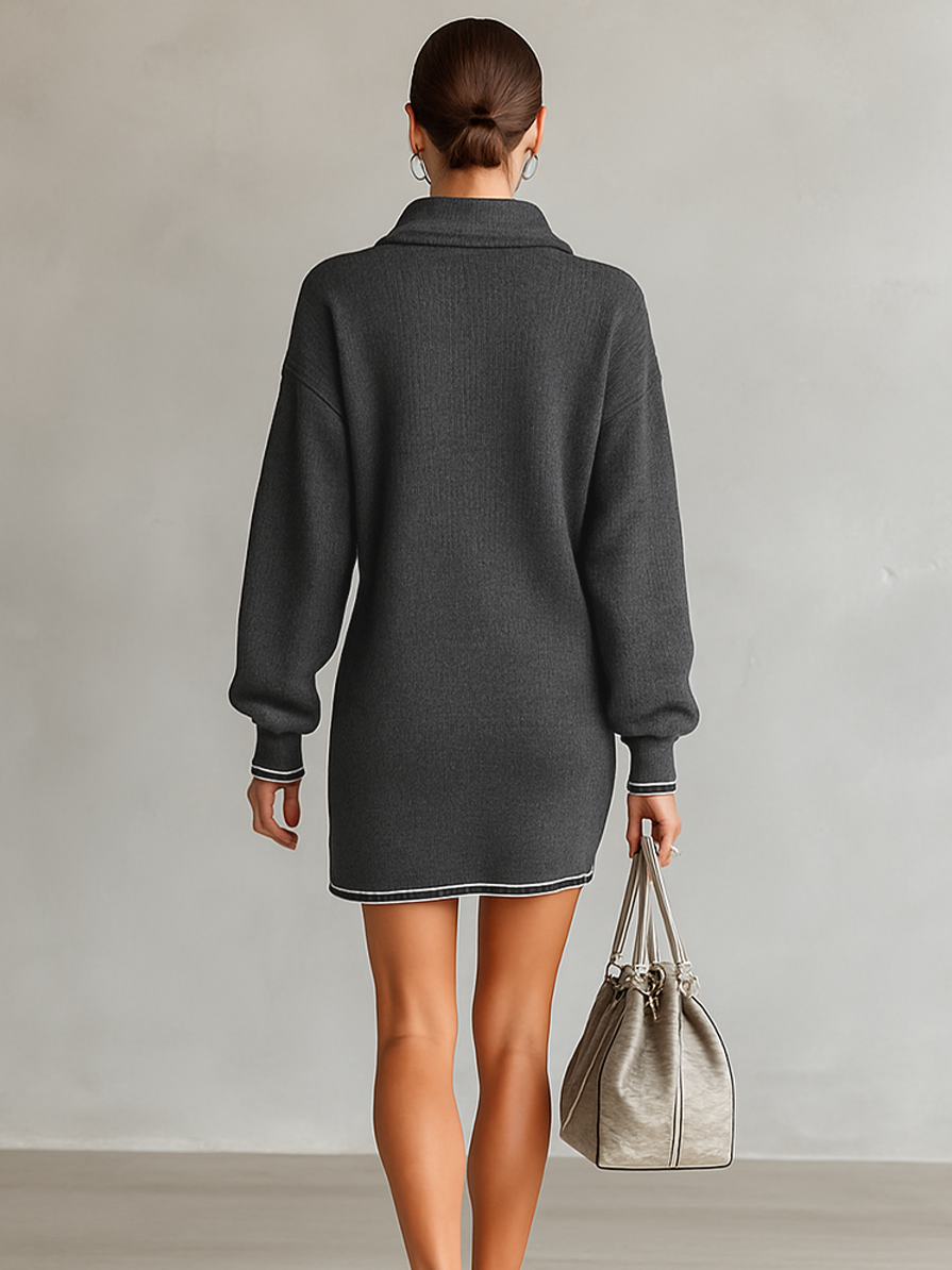 Mini Knit Dress with Polo Collar and Zipper