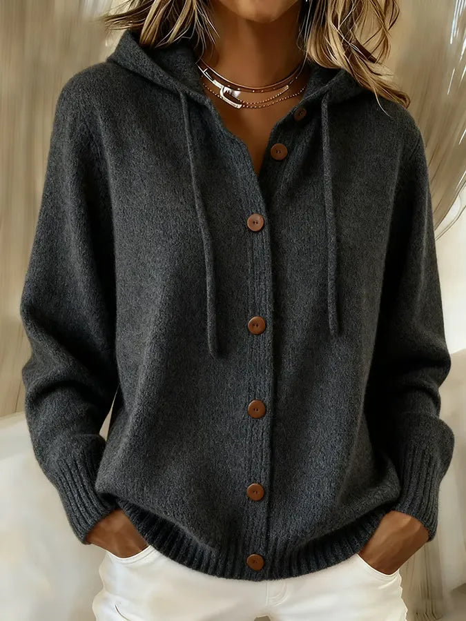 Begoña | Hooded Knit Cardigan with Buttons