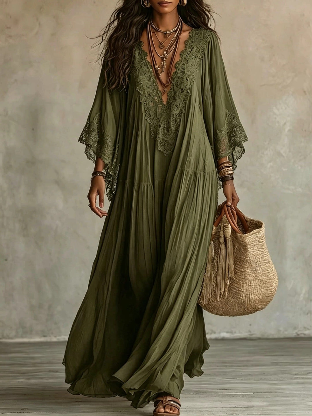 MOREAU LYON | MAXI DRESS WITH LACE FOR WOMEN