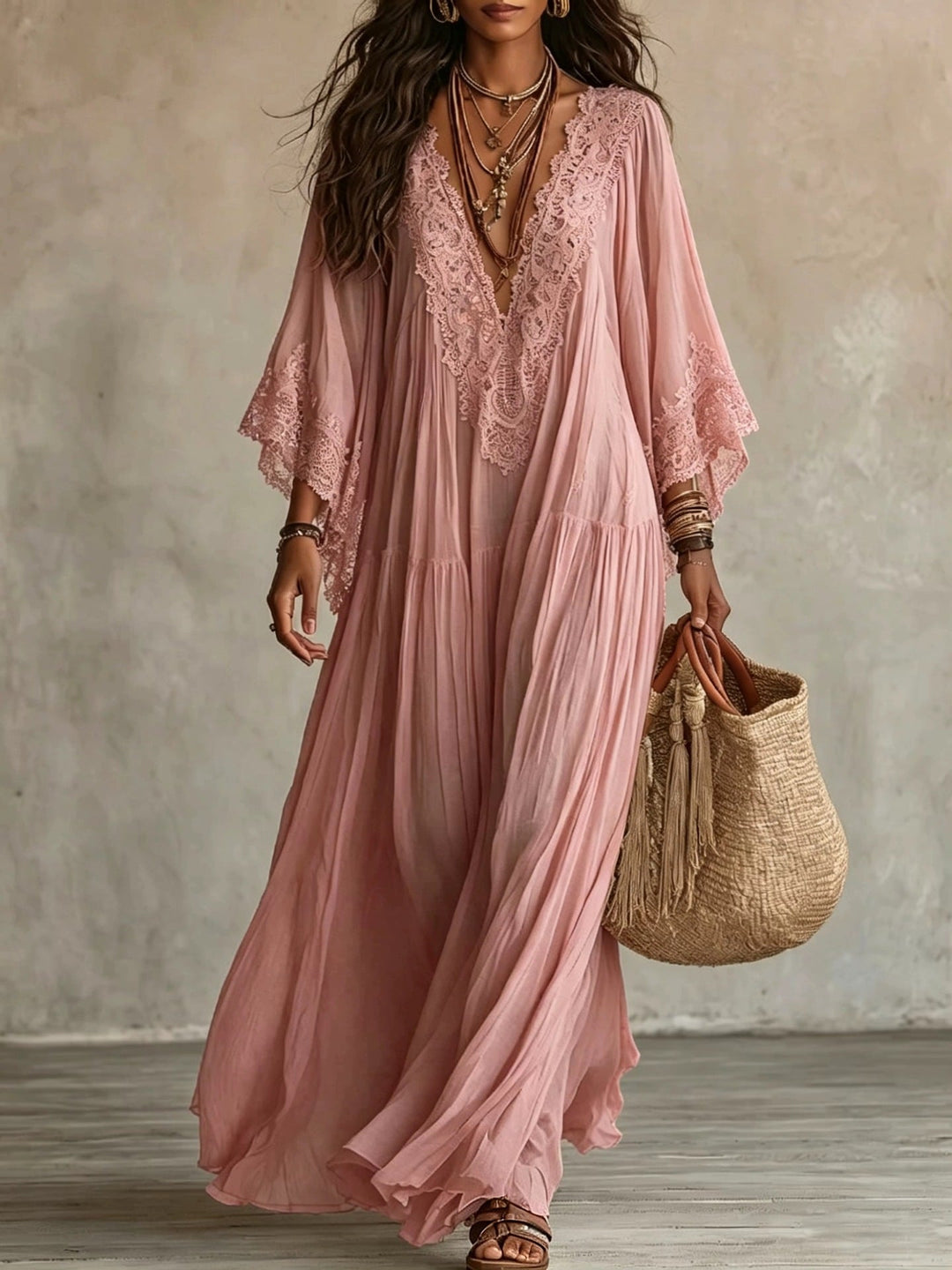 MOREAU LYON | MAXI DRESS WITH LACE FOR WOMEN