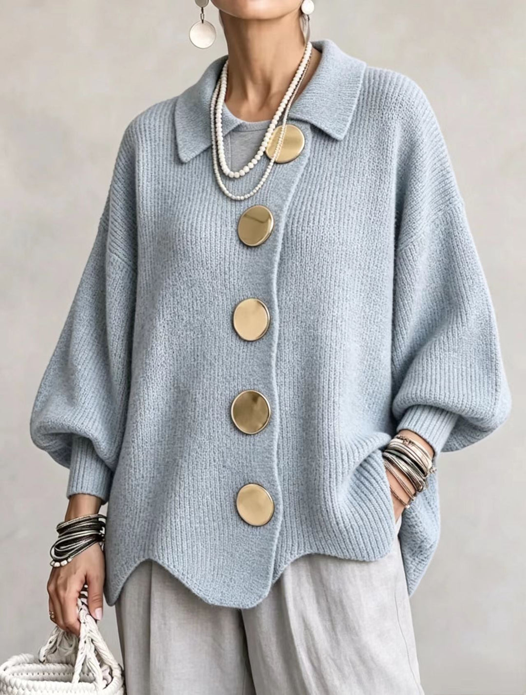 Victoire | Oversized Cardigan with Large Golden Buttons