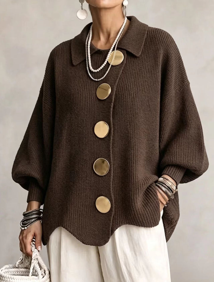 Victoire | Oversized Cardigan with Large Golden Buttons