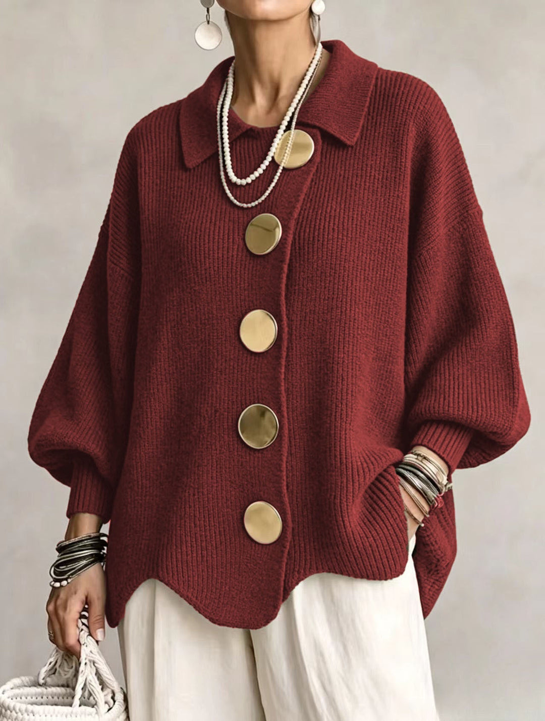 Victoire | Oversized Cardigan with Large Golden Buttons