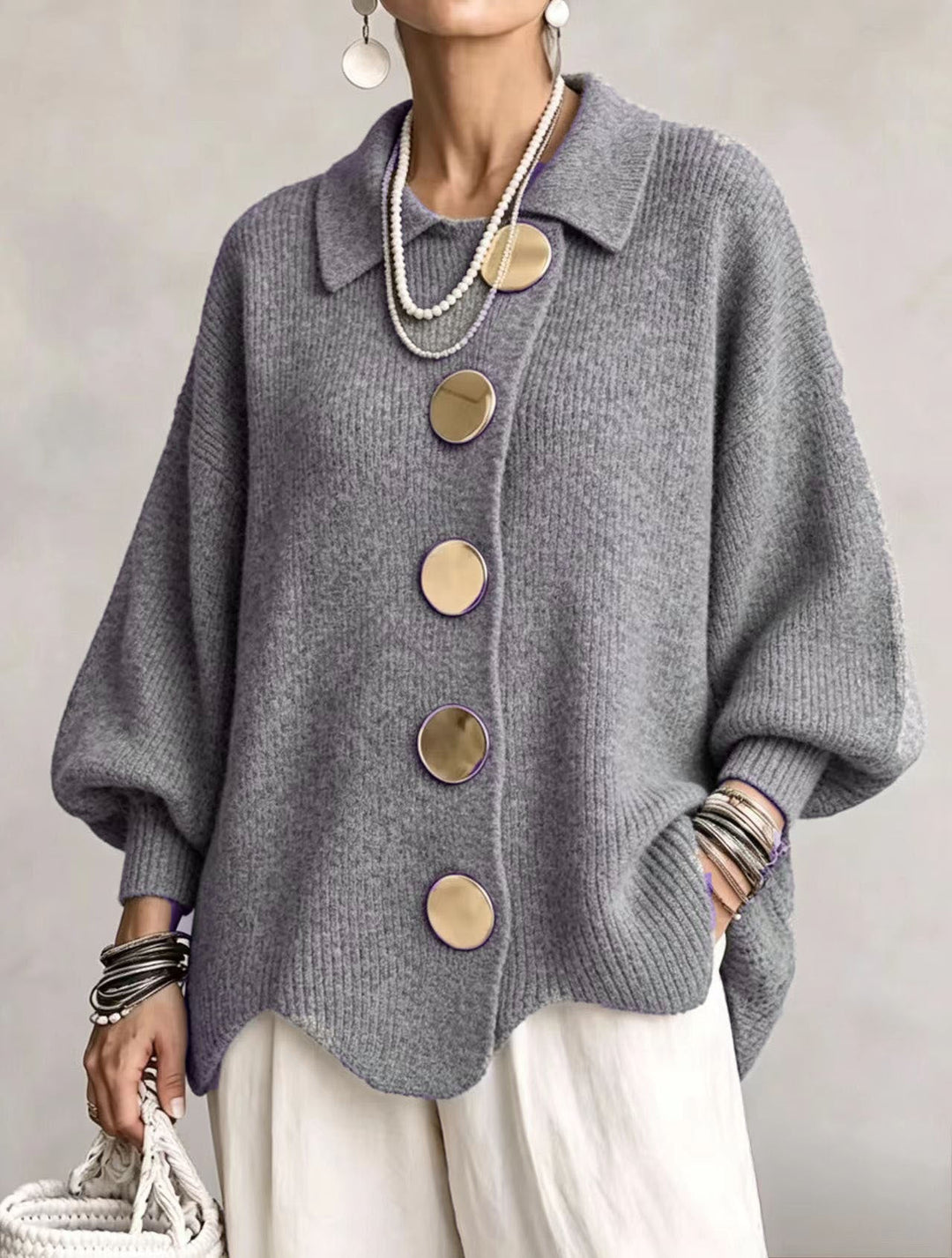 Victoire | Oversized Cardigan with Large Golden Buttons