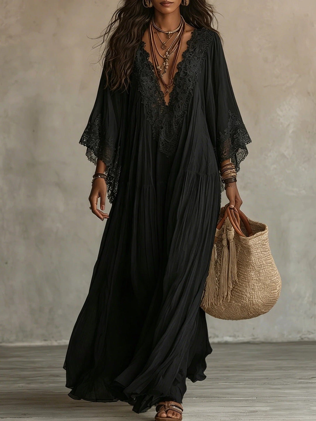 MOREAU LYON | MAXI DRESS WITH LACE FOR WOMEN