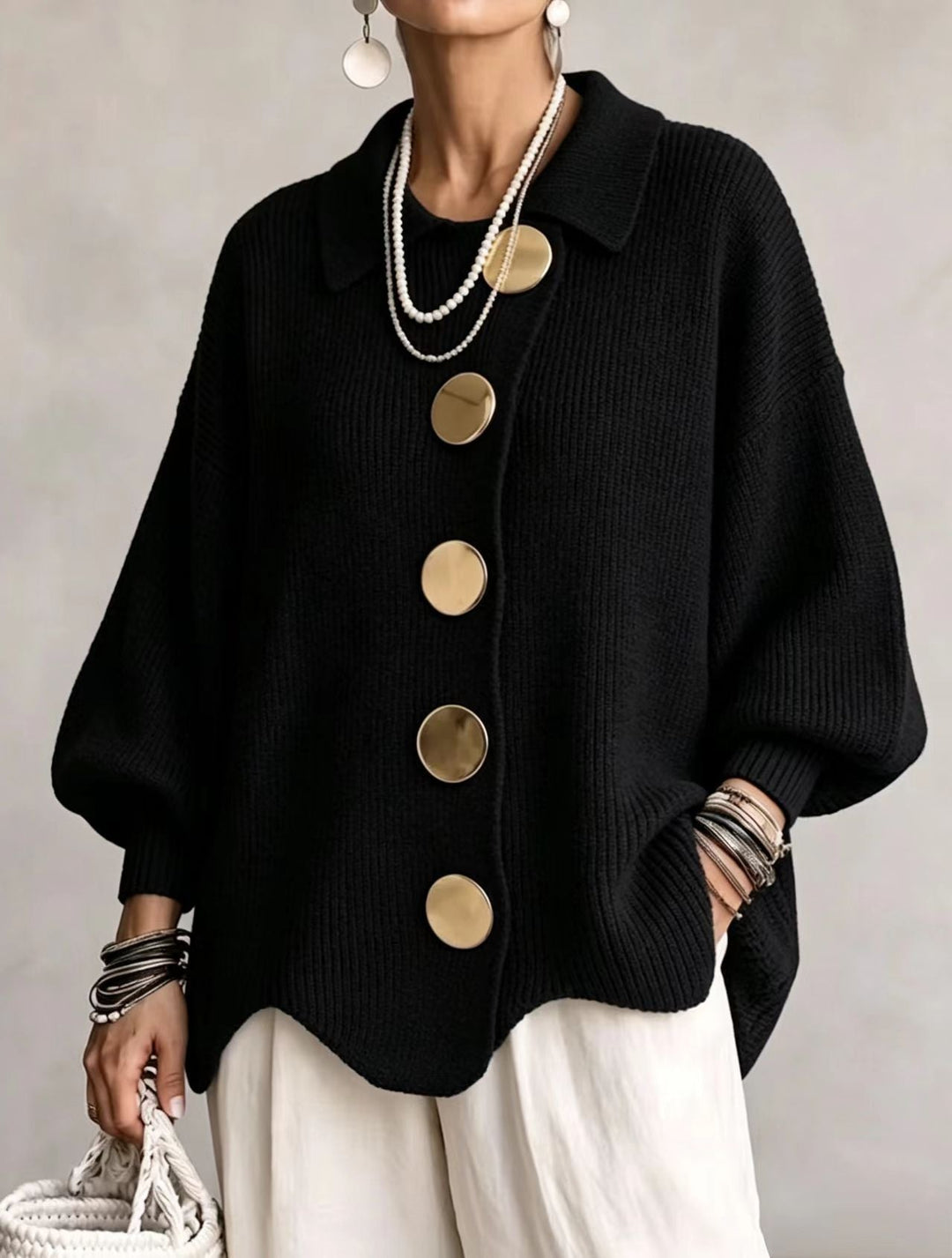 Victoire | Oversized Cardigan with Large Golden Buttons