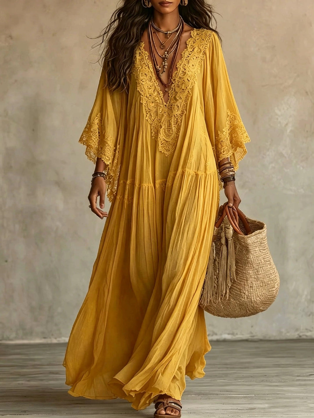 MOREAU LYON | MAXI DRESS WITH LACE FOR WOMEN