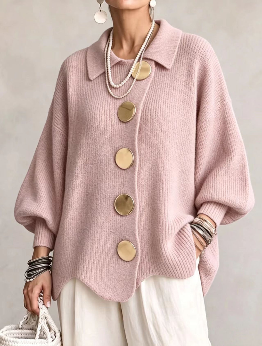Victoire | Oversized Cardigan with Large Golden Buttons
