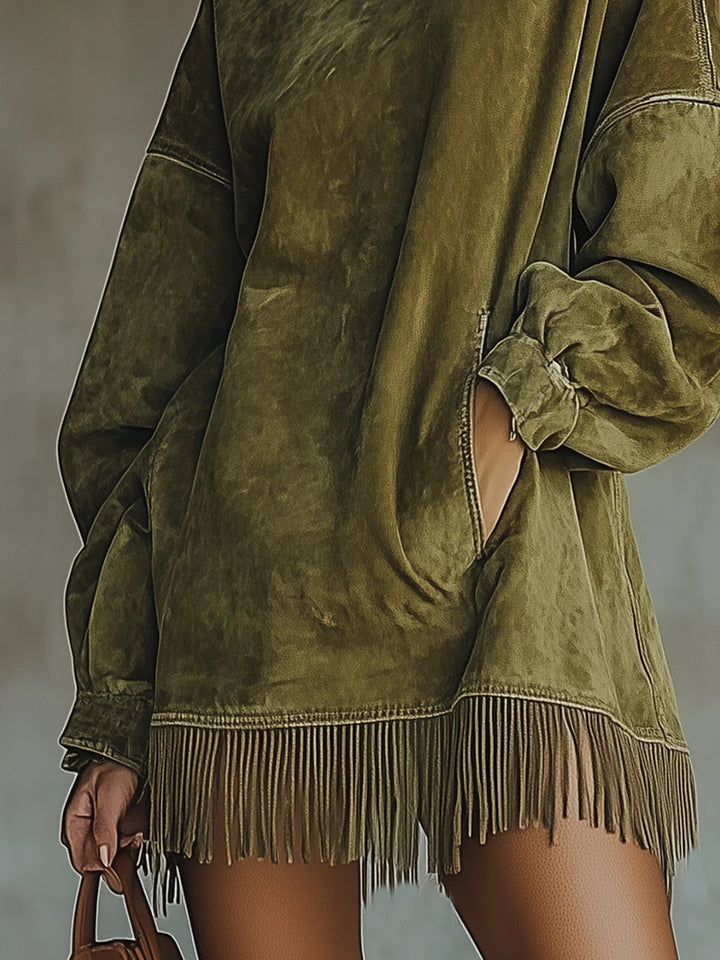 Amalia | High Collar Dress with Fringe