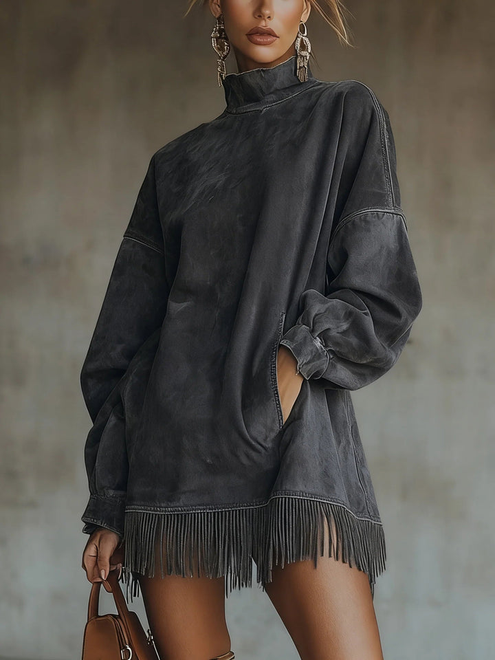 Amalia | High Collar Dress with Fringe