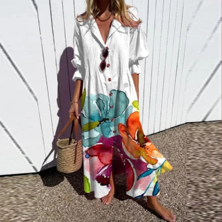 ISLA – COASTAL BREEZE BUTTON MAXI DRESS