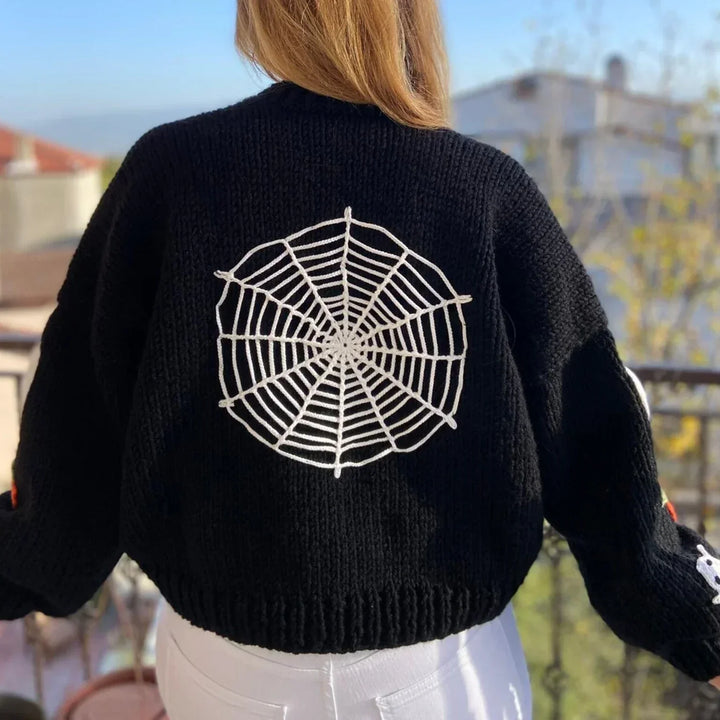 Women’s Spider Web Print V-Neck Cardigan