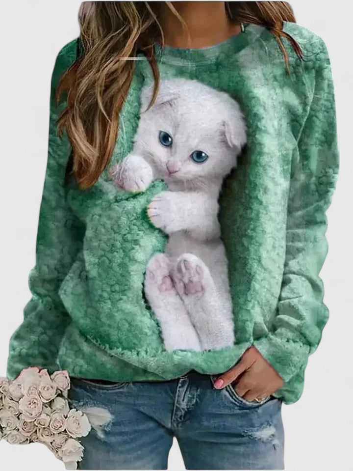 MAE – COZY KITTEN PRINT SWEATER
