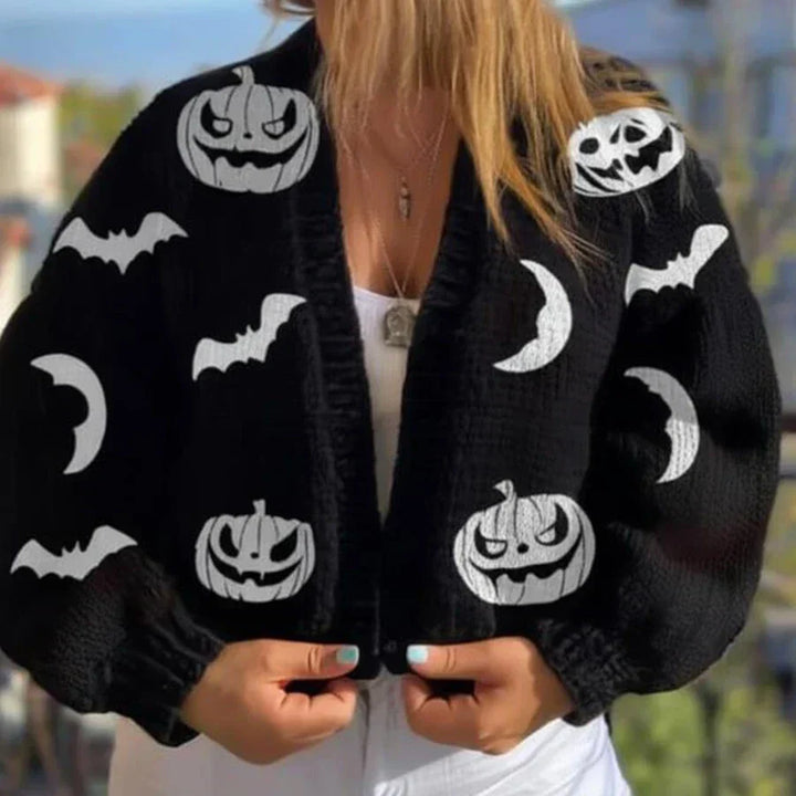 Women’s Spider Web Print V-Neck Cardigan