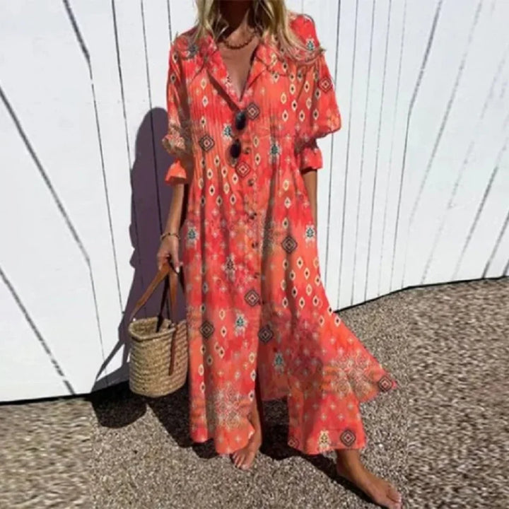 ISLA – COASTAL BREEZE BUTTON MAXI DRESS