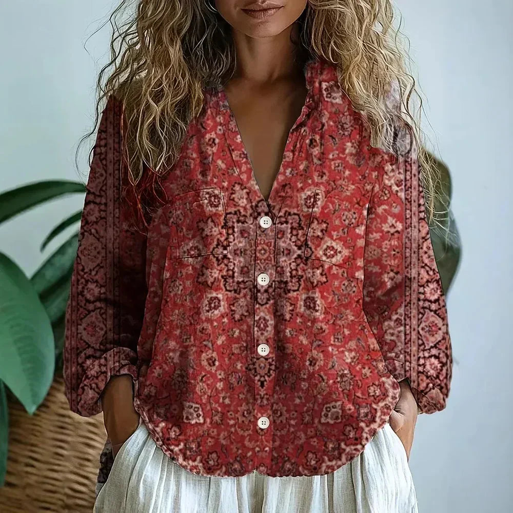 Ambre™ - Vintage Leaf Print Blouse