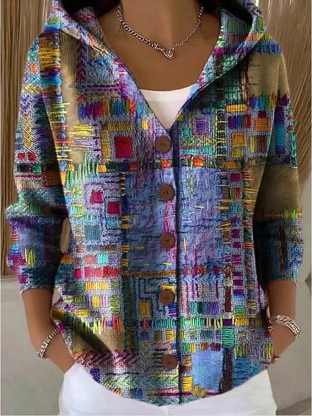 Paloma | Hooded Knit Cardigan with Print