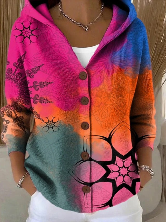 Paloma | Hooded Knit Cardigan with Print