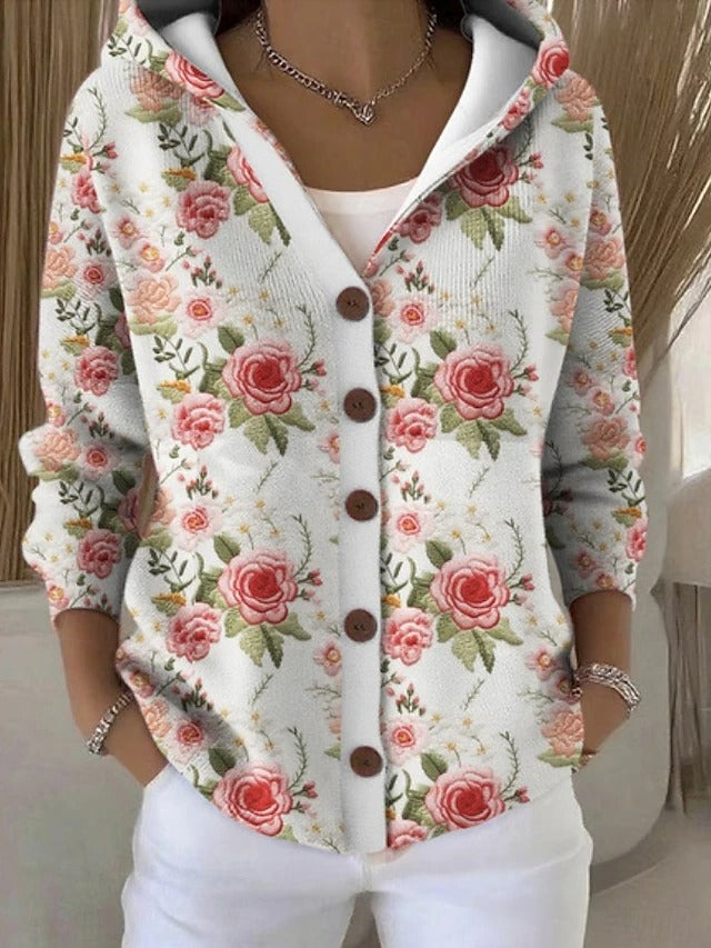 Paloma | Hooded Knit Cardigan with Print