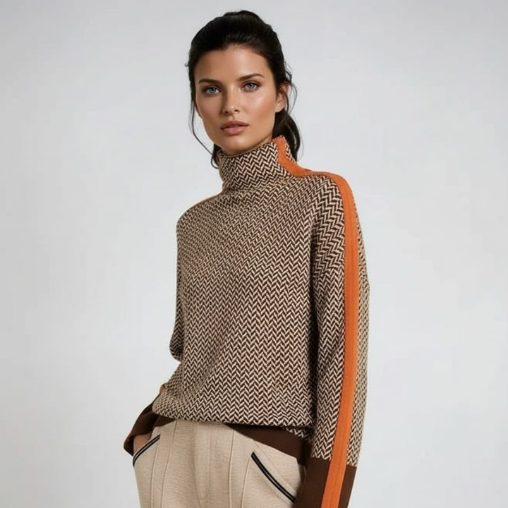 Elara | Turtleneck Sweater with Contrasting Stripes
