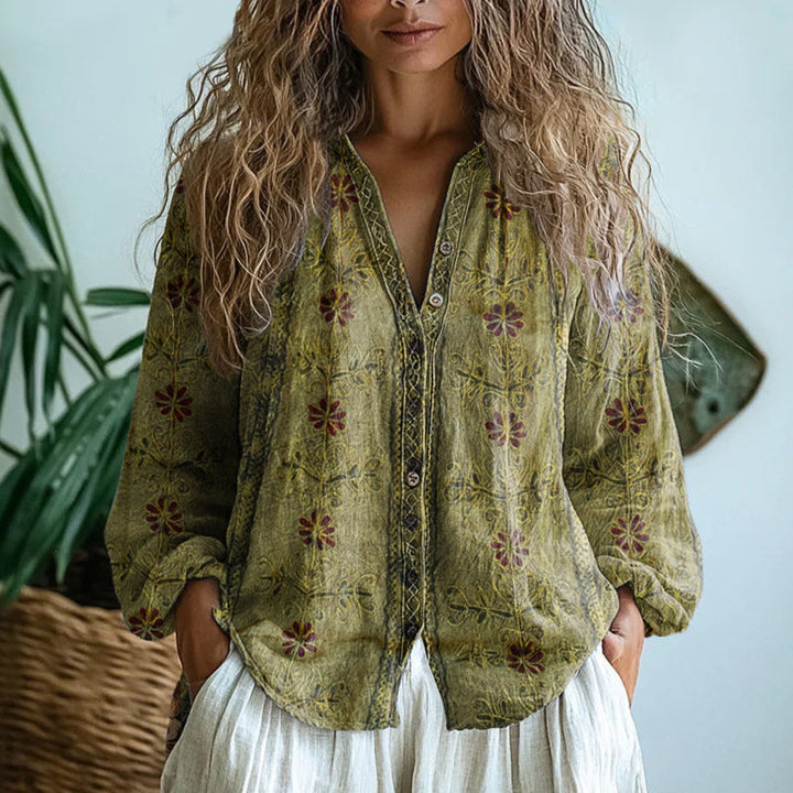 Ambre™ - Vintage Leaf Print Blouse