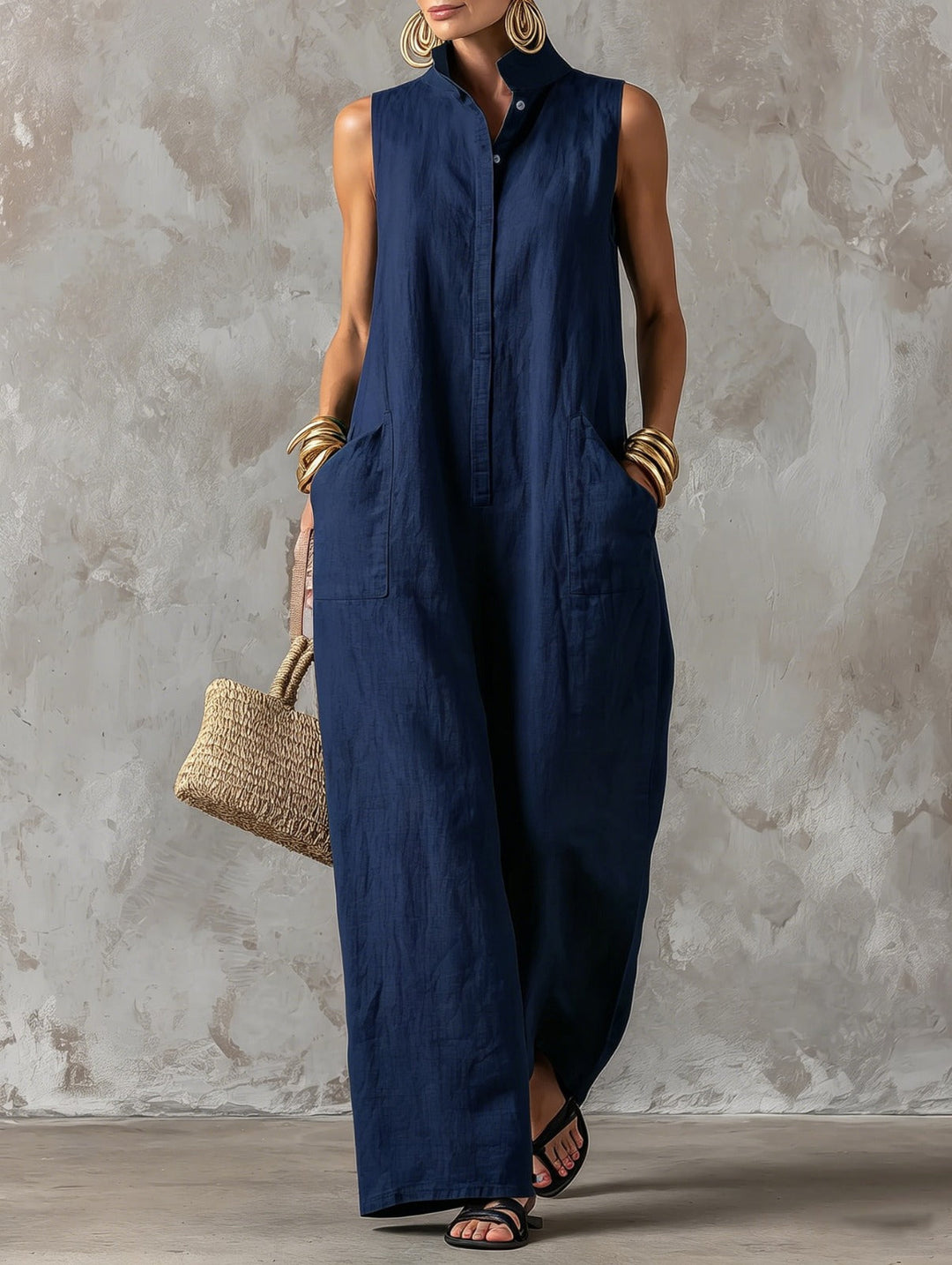 Claire - Women's Minimalist Loose-Fit Linen Blend Jumpsuit