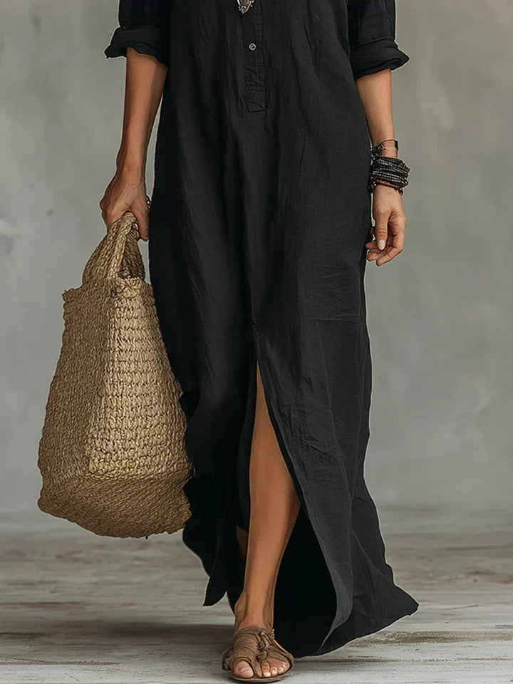 Céline Dress — Wide-Cut Maxi Dress with Buttons