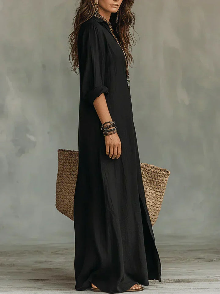 Céline Dress — Wide-Cut Maxi Dress with Buttons
