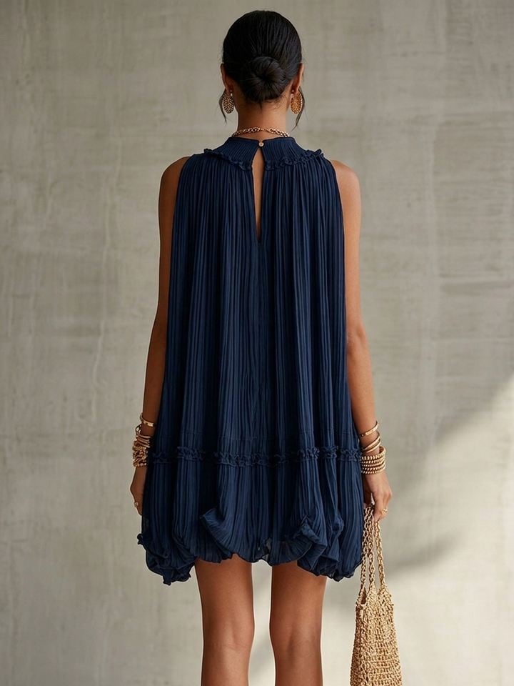 Camilla | Chiffon Mini Dress with Halter Neck and Balloon Skirt