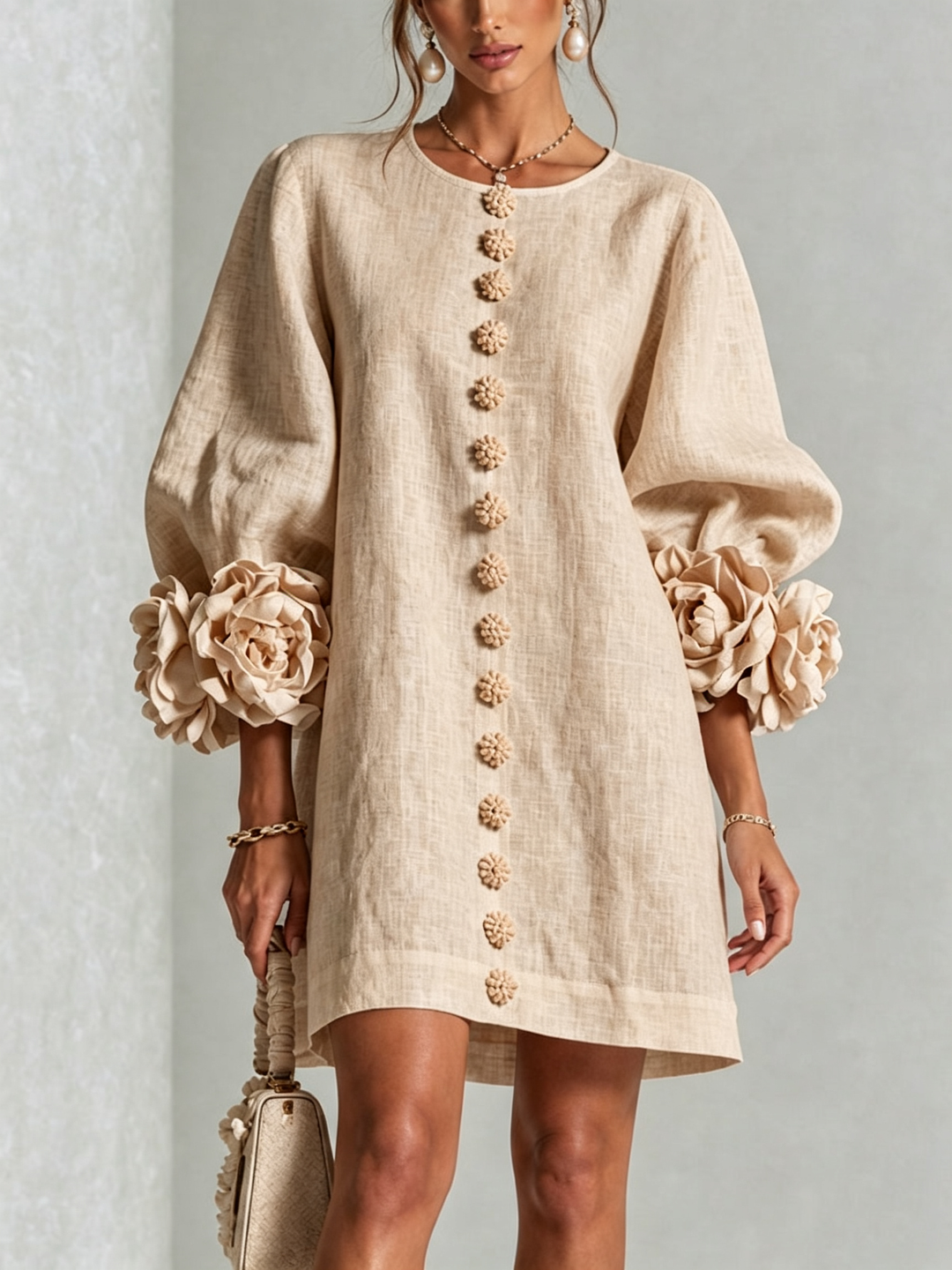 Mini Dress Floral Pattern with Buttons