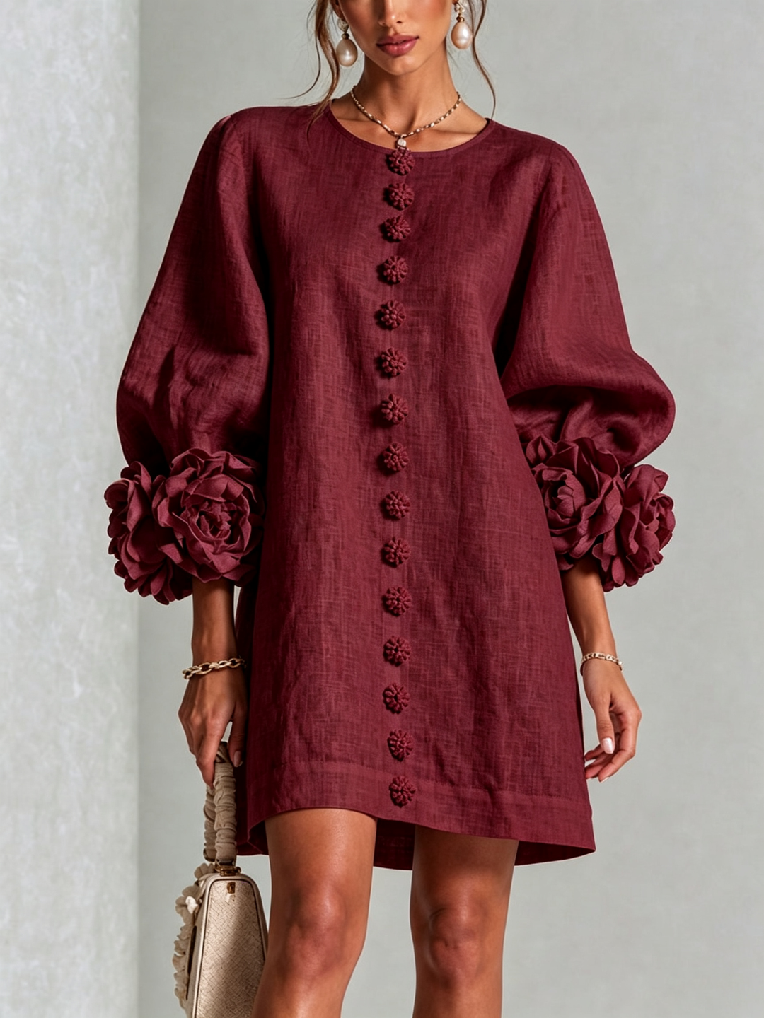 Mini Dress Floral Pattern with Buttons