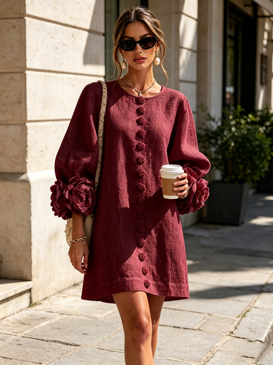 Mini Dress Floral Pattern with Buttons