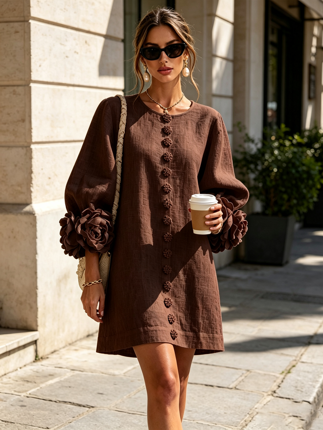 Mini Dress Floral Pattern with Buttons