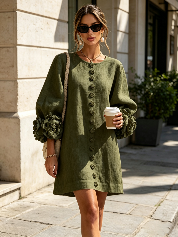Mini Dress Floral Pattern with Buttons