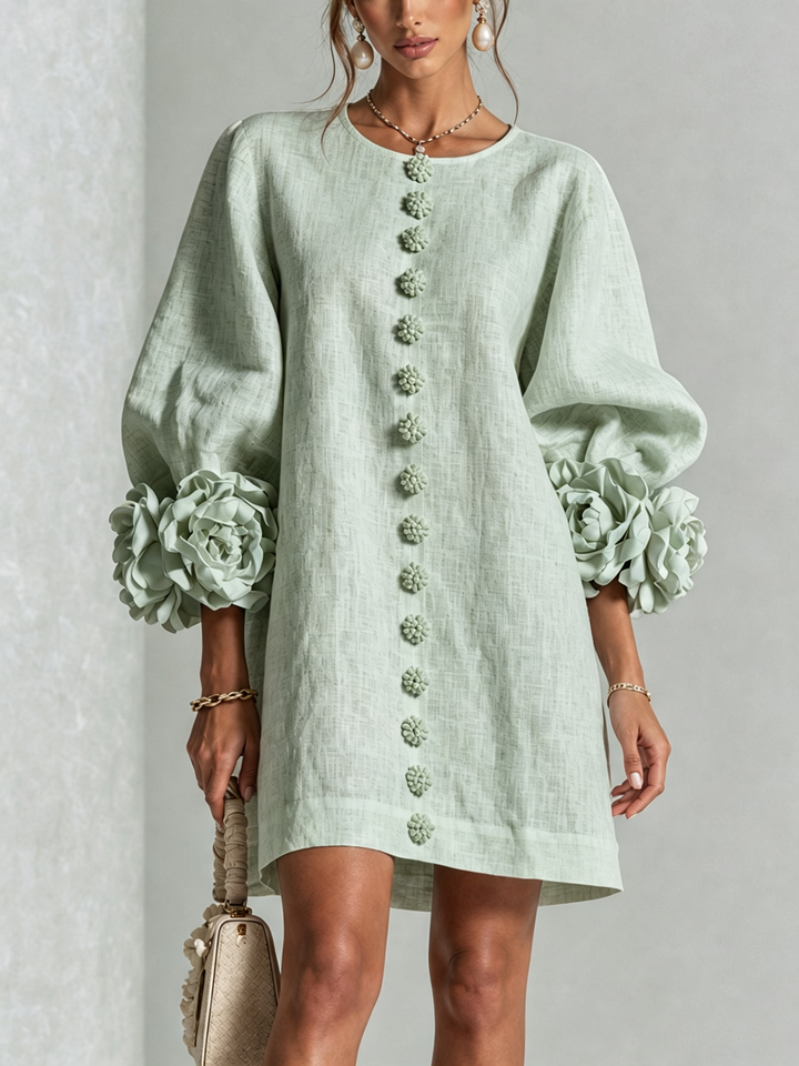 Mini Dress Floral Pattern with Buttons
