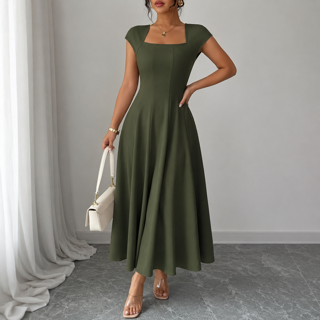 Renate™ | Classic Belly-Covering A-Line Midi Dress