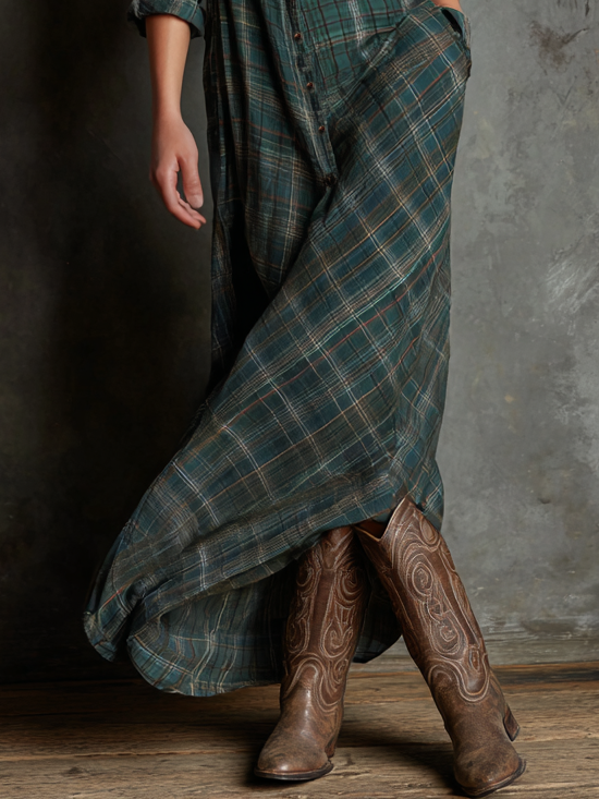 AliceLeon™ | Maxi Dress with Plaid and Collar