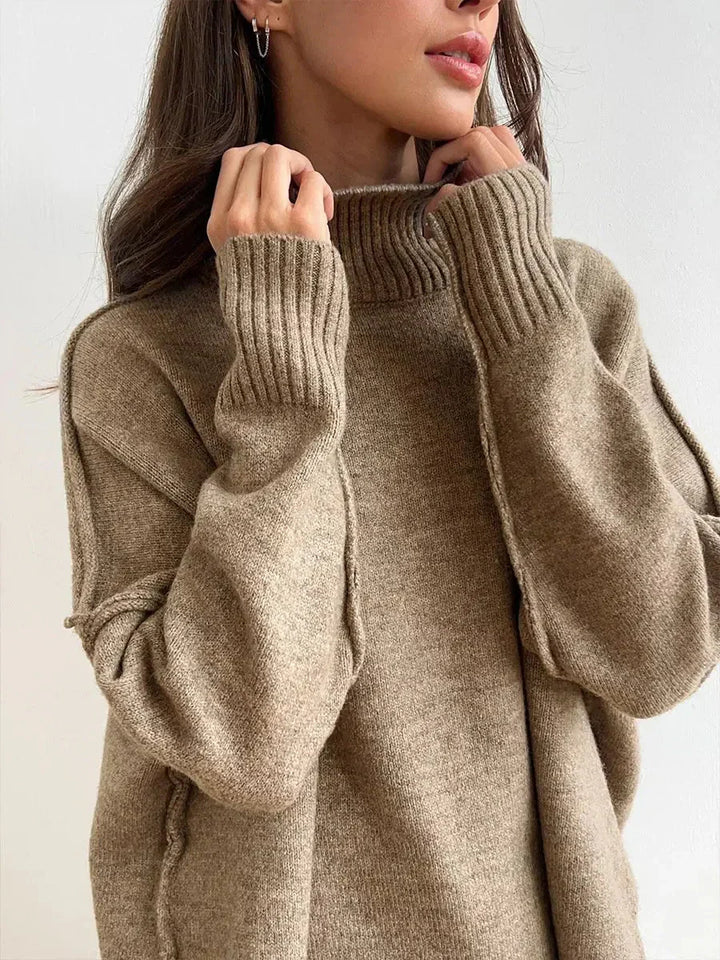 Abigail | Women's High Neck Knit Lounge Set with Wide Leg Trouser
